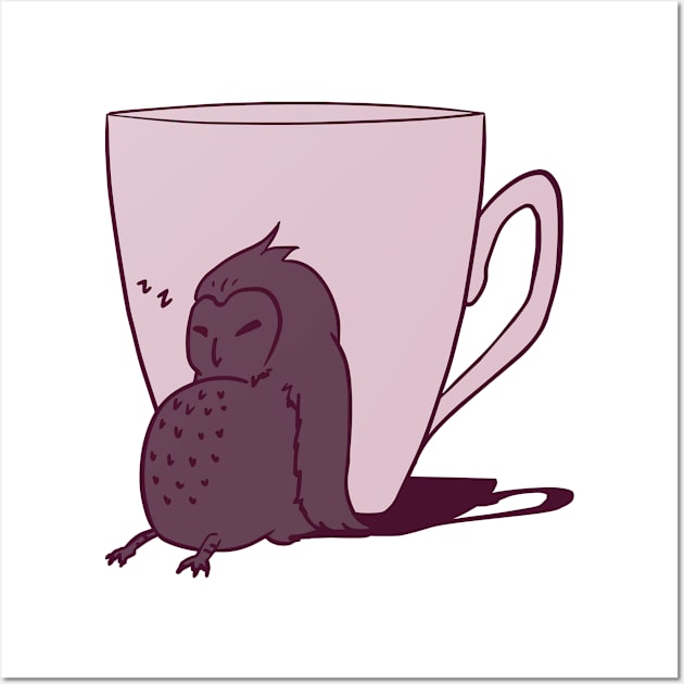 Sleepy Owl and Cup Purple Wall Art by AuroraCelestine